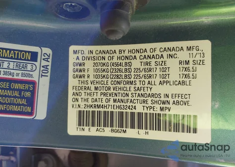 2014 Honda Cr-V Ex-L from USA, damaged, VIN 2HKRM4H71EH632424